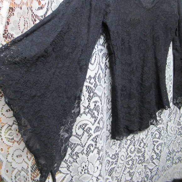 Goth Black Stretchy Lace Bell Sleeve Shirt - Picture 5 of 8